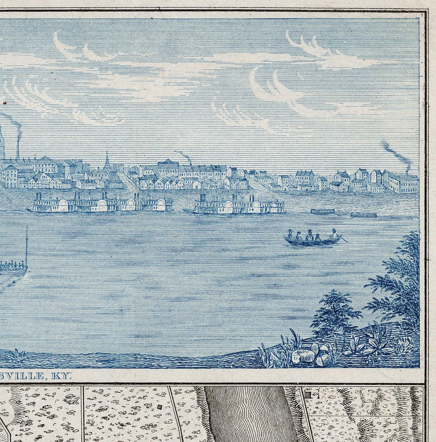 A very rare map and view of the city of Louisville, KY., and Vicinity is an undated stone engraving created circa 1850.  It was drawn by J. L. Heming, civil engineer, and printed by Kling & Teschemacher's lith. No. 55 Third Street, Louisville, KY. 