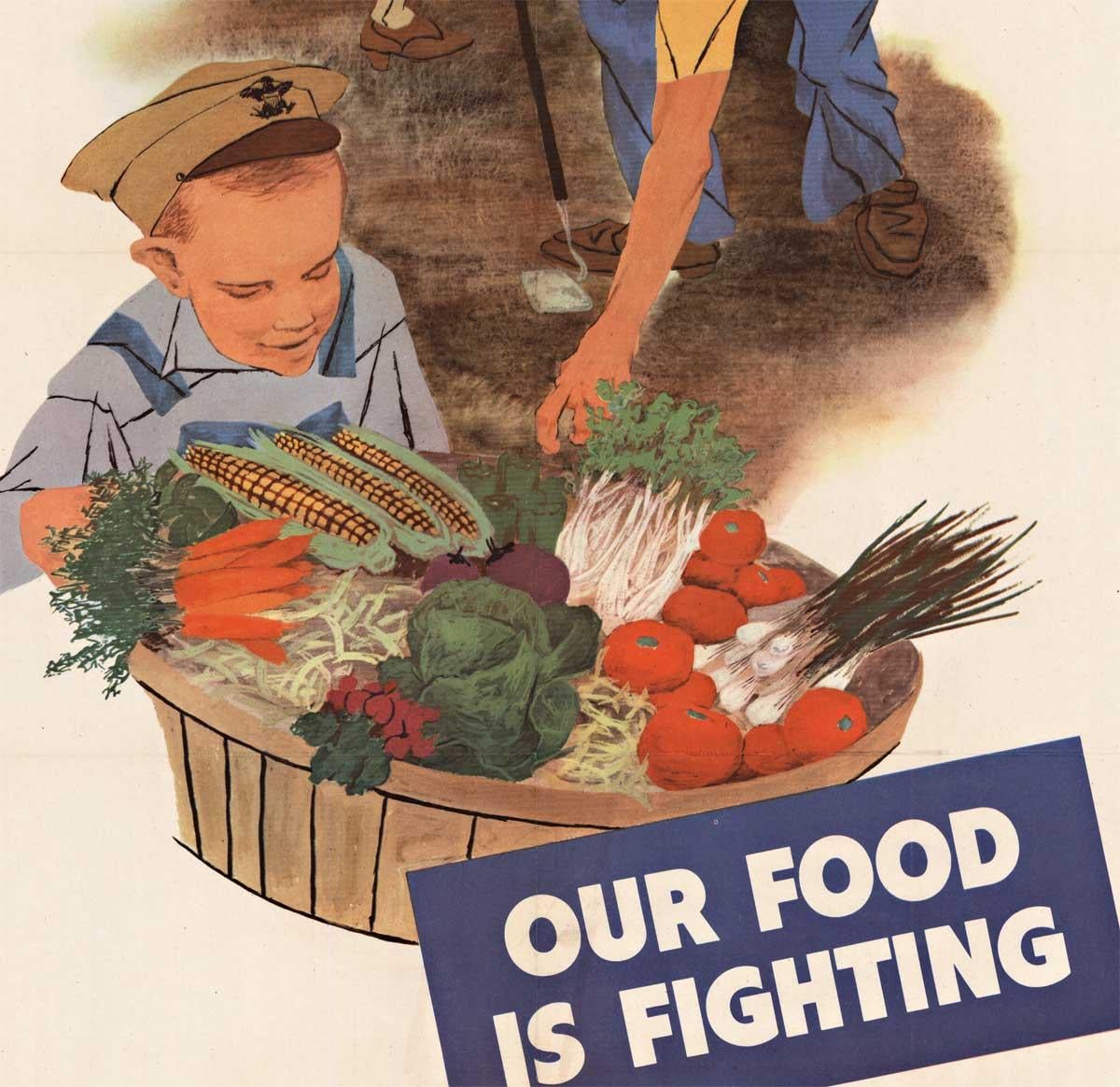 Plant A Victory Garden Our Food is Fighting original World War 2 vintage poster - Print by Unknown