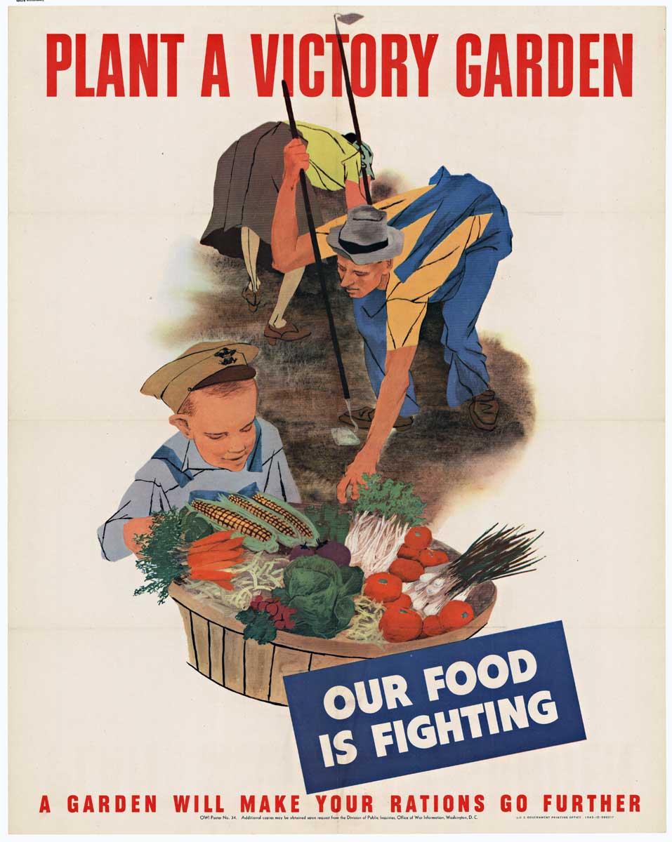 Unknown Portrait Print - Plant A Victory Garden Our Food is Fighting original World War 2 vintage poster