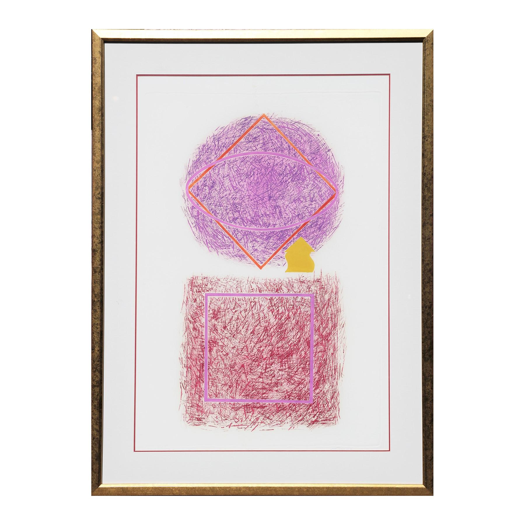 Unknown Abstract Print - "Plum Crazy" Pink and Purple Abstract Modern Geometric Lithograph Edition 16/100