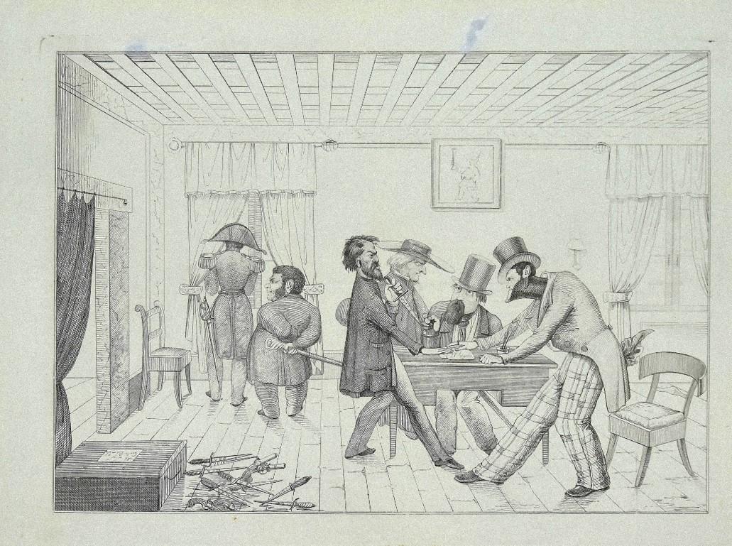 Unknown Figurative Print - Political Discussion - Original Lithograph on Paper - 1850s