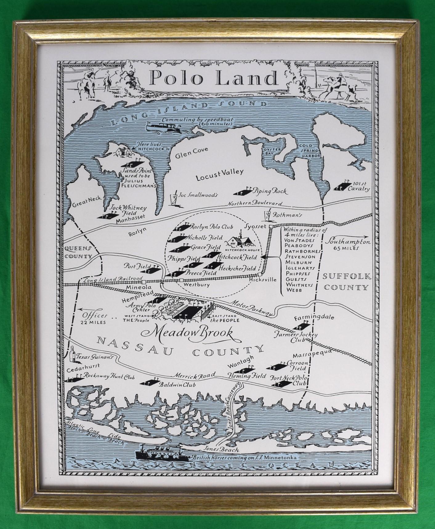 "Polo Land" North Shore Long Island c1920s Framed Map (Reprint) - Print by Unknown