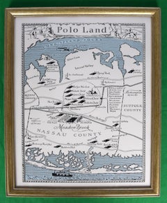 Mappa incorniciata di "Polo Land" North Shore Long Island del 1920 circa (ristampa)