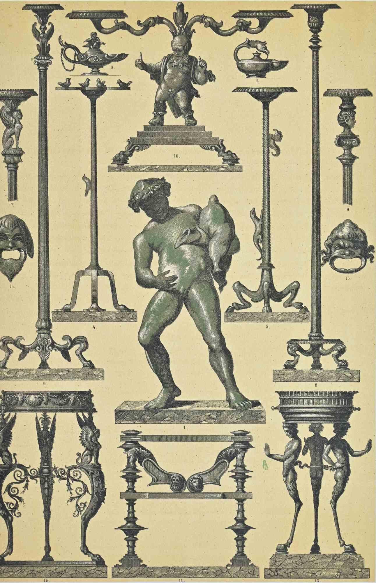 Unknown Figurative Print - Pompei Bronze - Lithograph - 19th Century