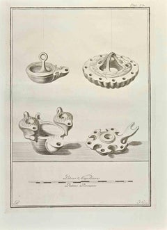 Pompeian Style Oil Lamps - Etching - 18th Century