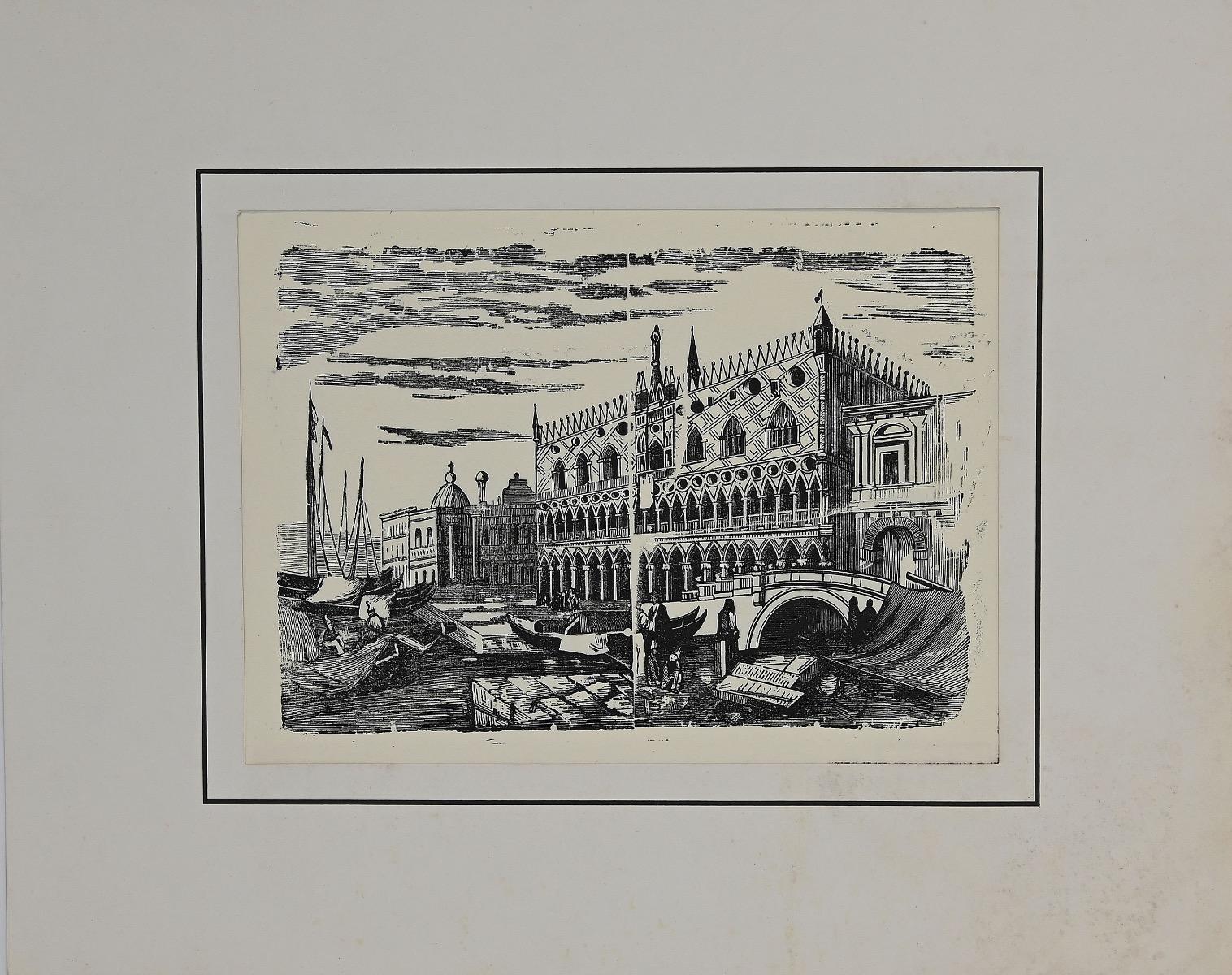 Unknown Landscape Print - Port in Venice - Original Lithograph - Early 20th Century