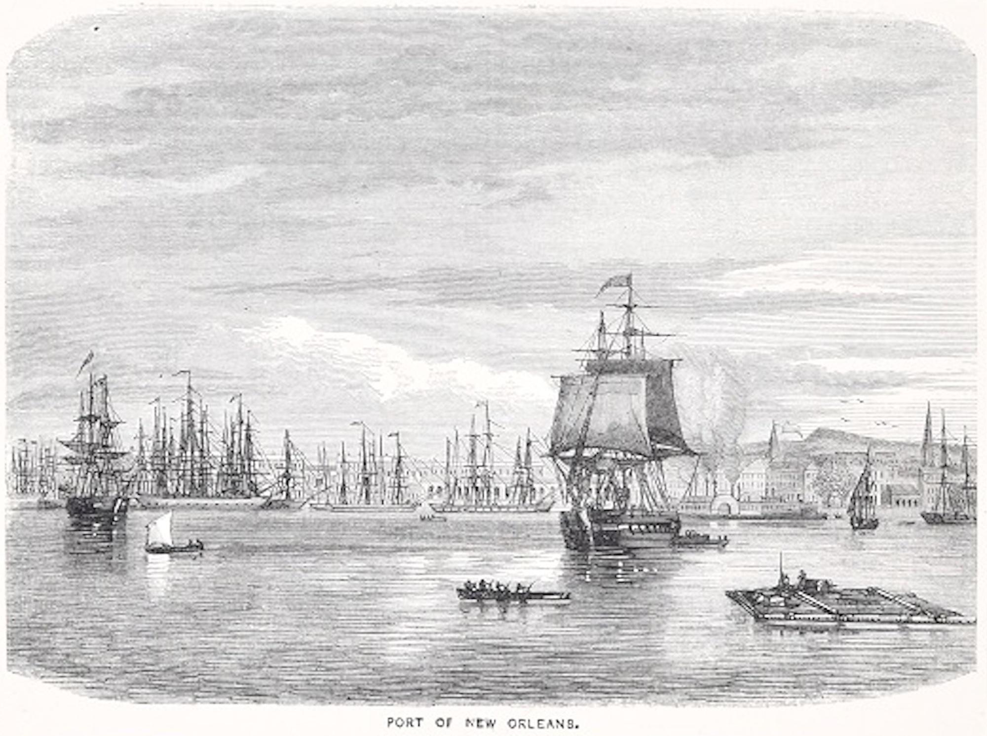 Unknown Figurative Print – Hafen von New Orleans  Original-Holzschnittdruck – 1870