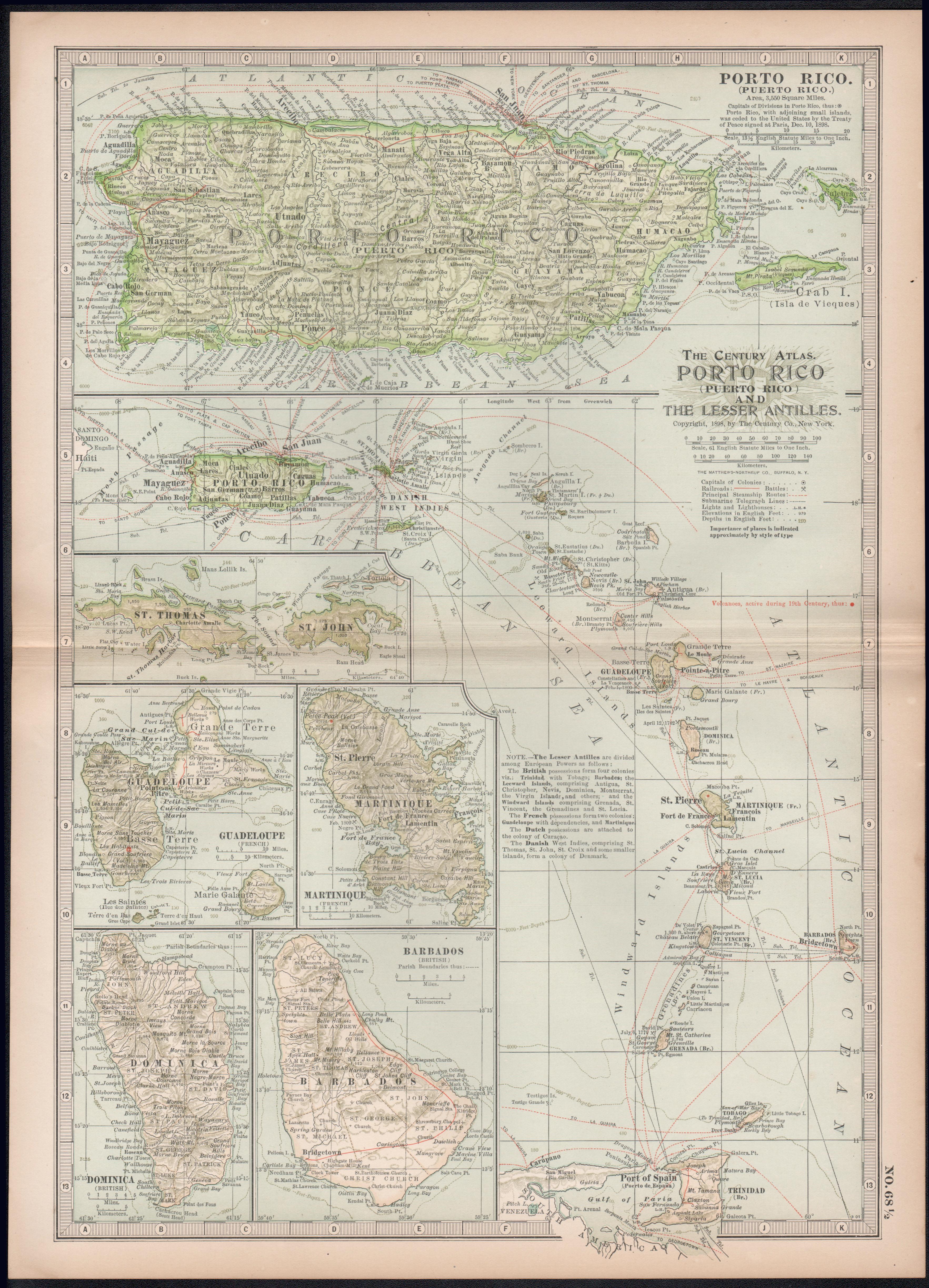 Porto Rico (Puerto Rico) and The Lesser Antilles. Century Atlas antique map - Print by Unknown