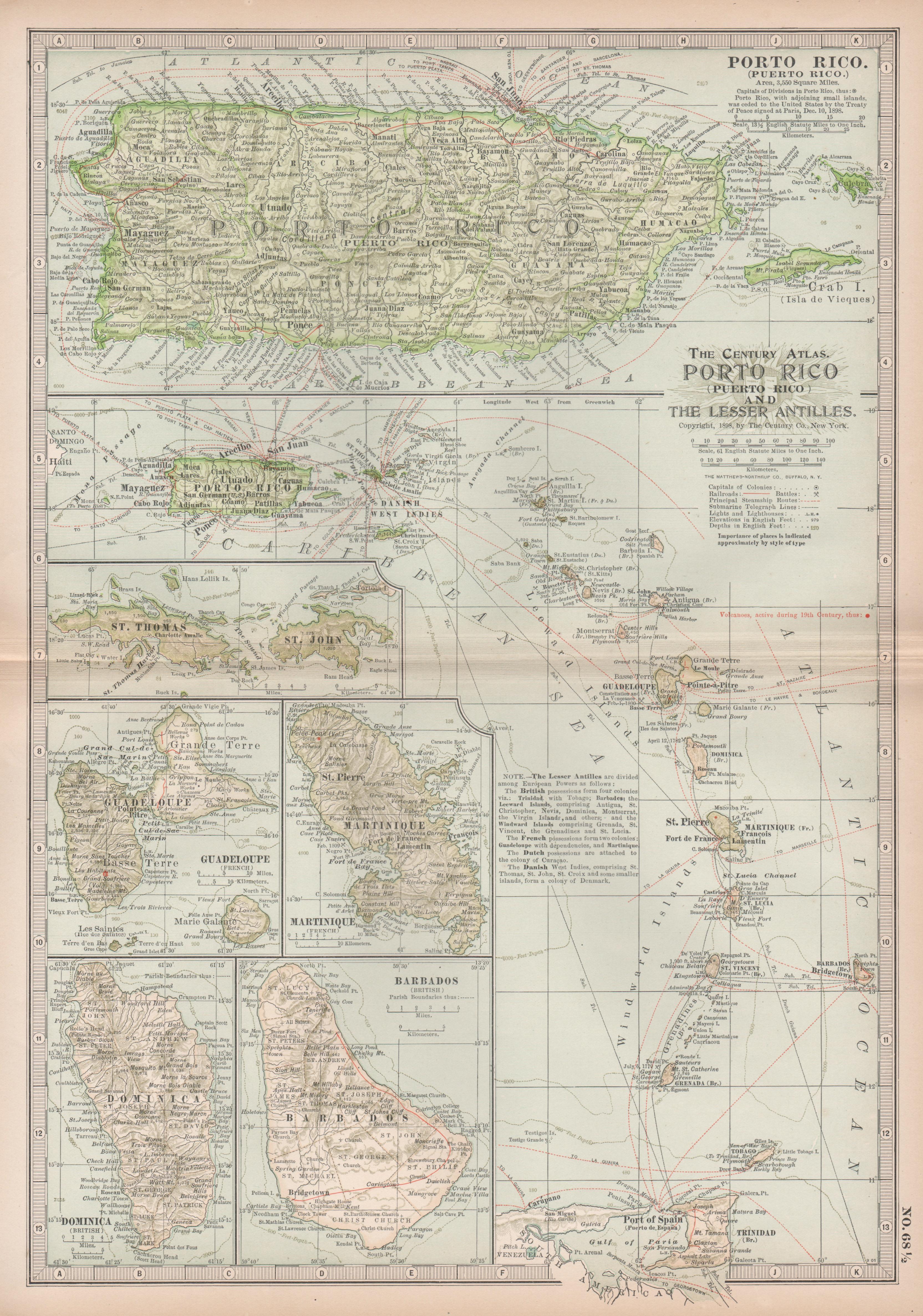 Unknown Print - Porto Rico (Puerto Rico) and The Lesser Antilles. Century Atlas antique map