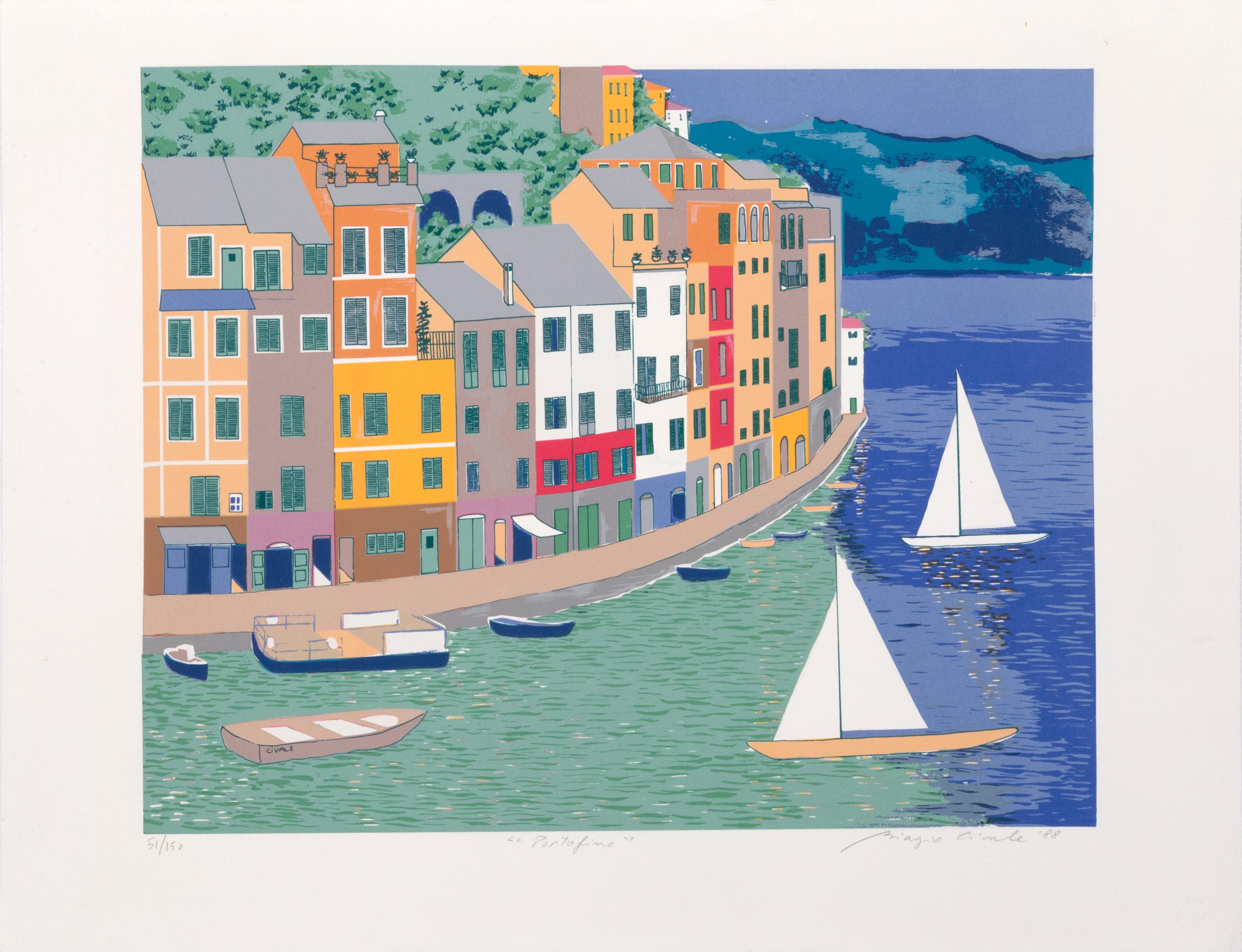 Unknown Landscape Print - Portofino, Modern Screenprint by Biagio Civale