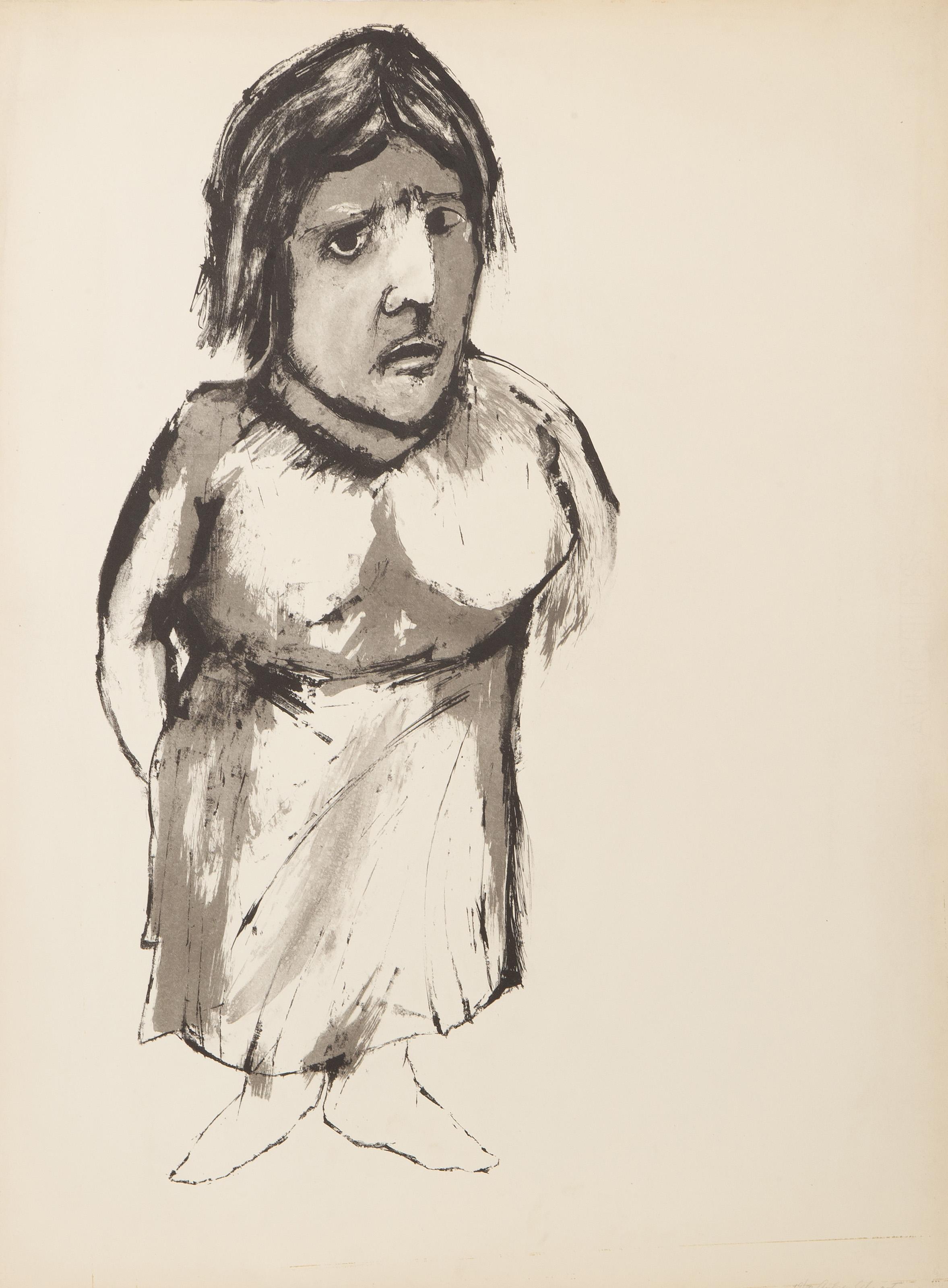Portrait from The Midget and The Dwarf Portfolio, Modern Lithograph - Beige Portrait Print by Aubrey Schwartz