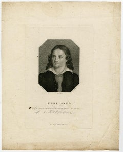 Antique Portrait of Carl Sand murderer of August von Kotzebue - Engraving - 19th Century