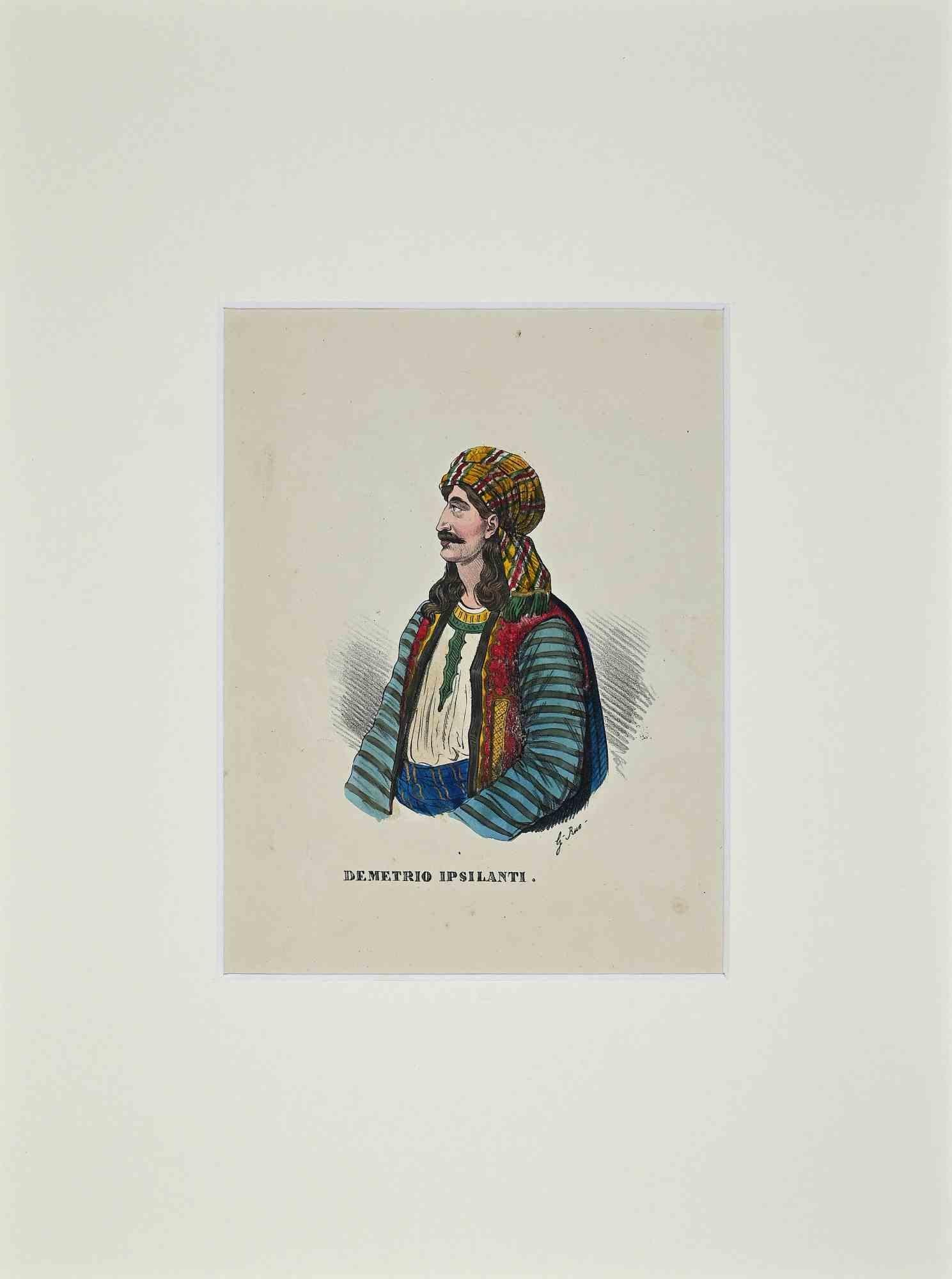 Unknown Figurative Print - Portrait of Demetrio Ipsilanti - Original Lithograph - 19th Century