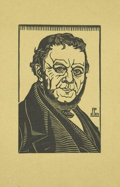 Ritratto di uomo elegante - Xilografia originale - Inizio XX secolo