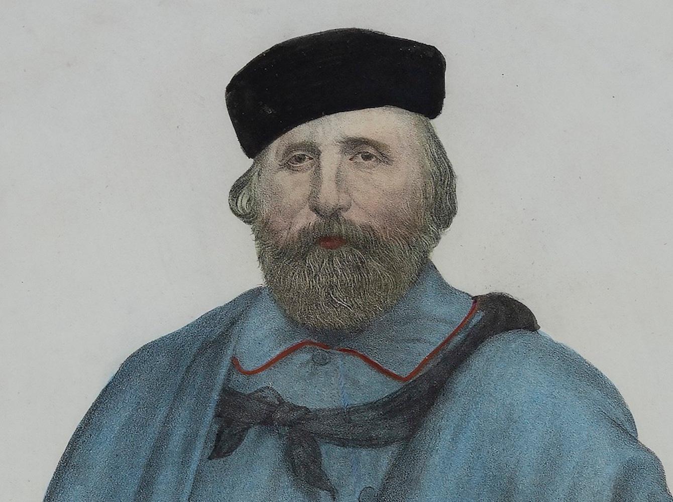 Portrait of Giuseppe Garibaldi - Lithograph - 19th Century - Print by Unknown