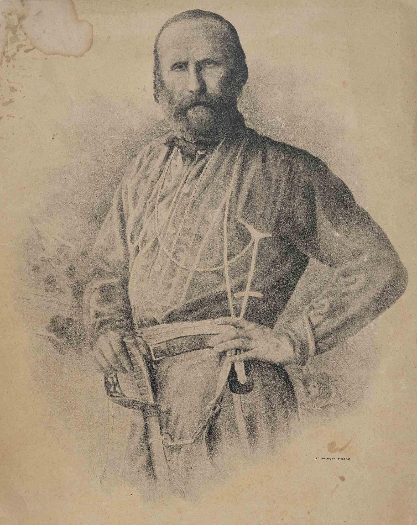 Unknown Figurative Print - Portrait of Giuseppe Garibaldi - Original Lithograph - 19th century