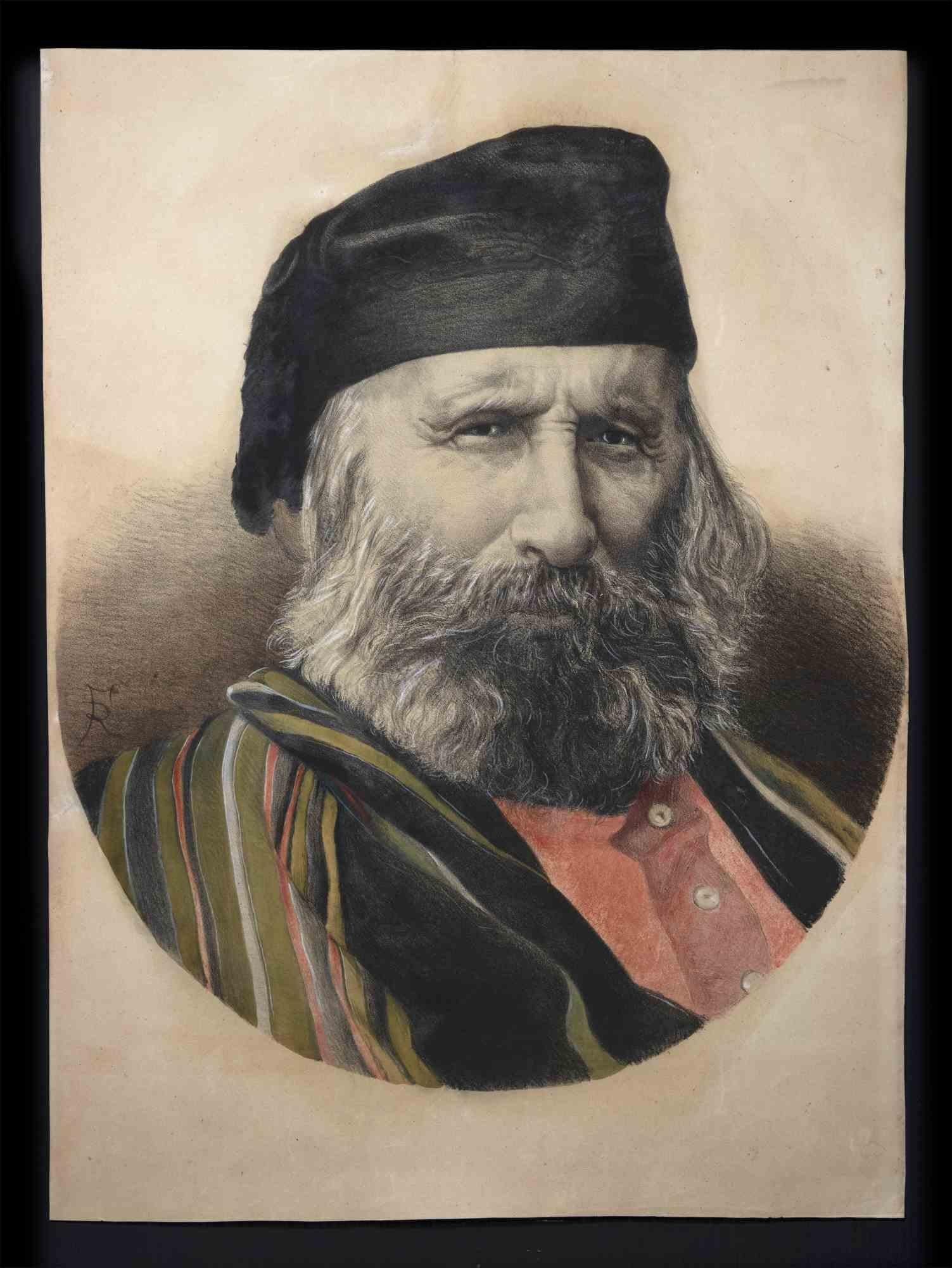 Portrait Print Unknown - Portrait de Giuseppe Garibaldi - Lithographie originale - Début du 20e siècle