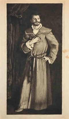 Antique Portrait of Man - Original Etching - 19th Century