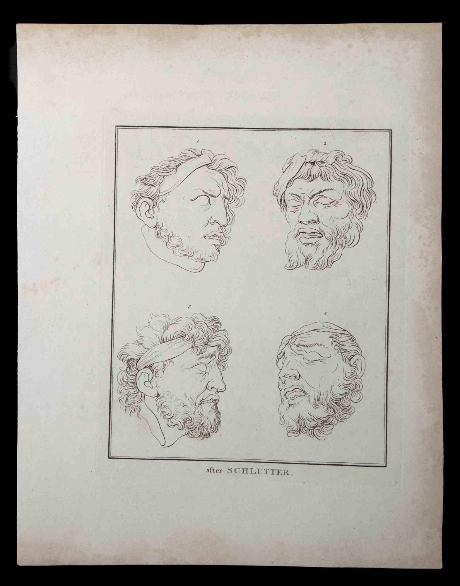 Figurative Print de Unknown - Retrato de hombres - Aguafuerte original - 1810