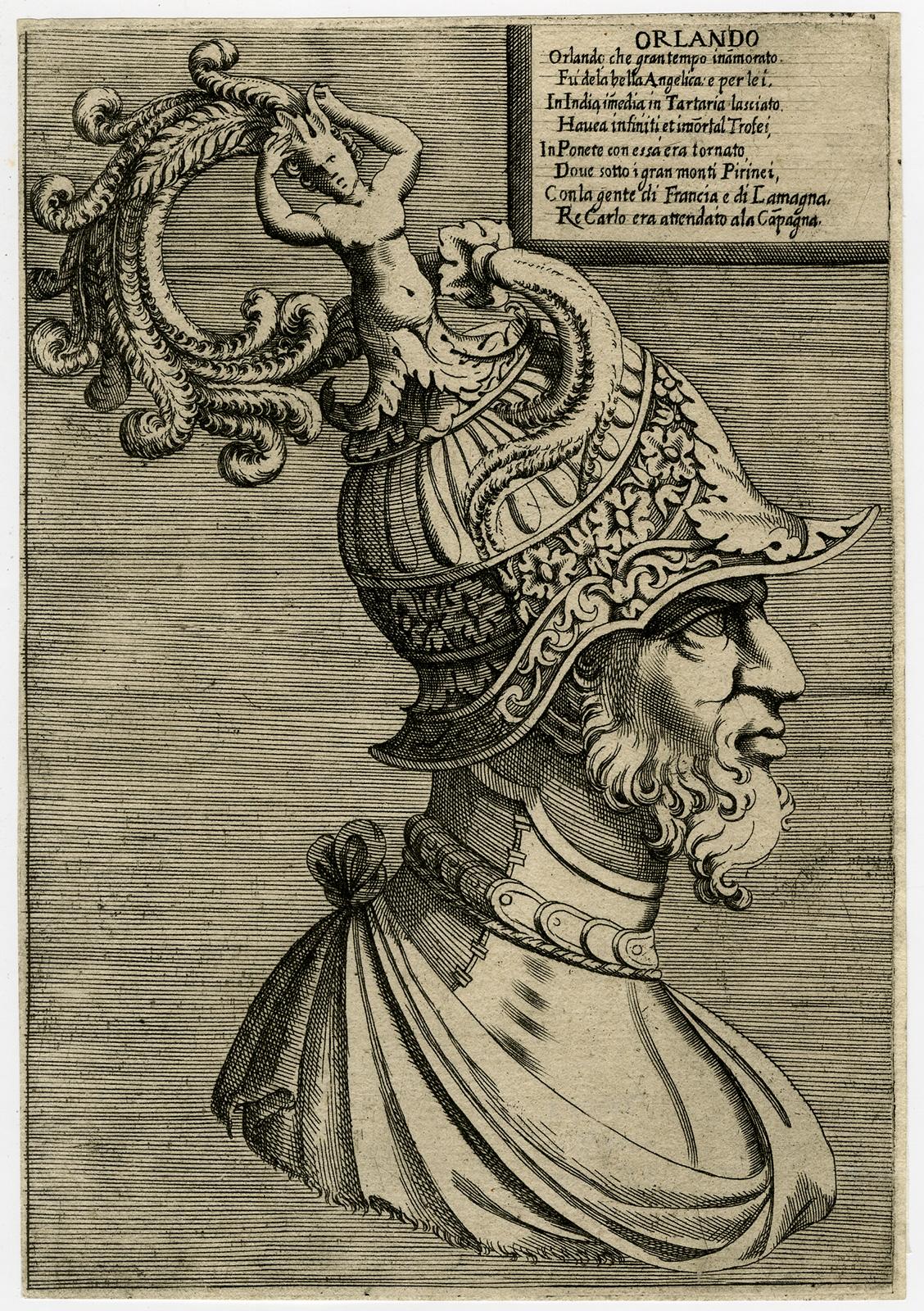 Unknown Print - Portrait of the hero Orlando - Engraving - 16th Century
