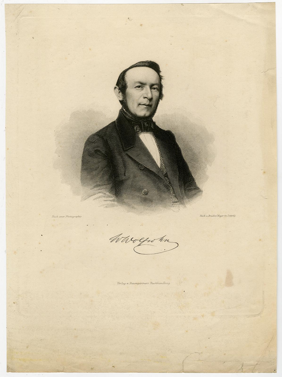 Unknown Portrait Print - Portrait of the journalist Wilhelm Wolfsohn - Engraving - 19th Century