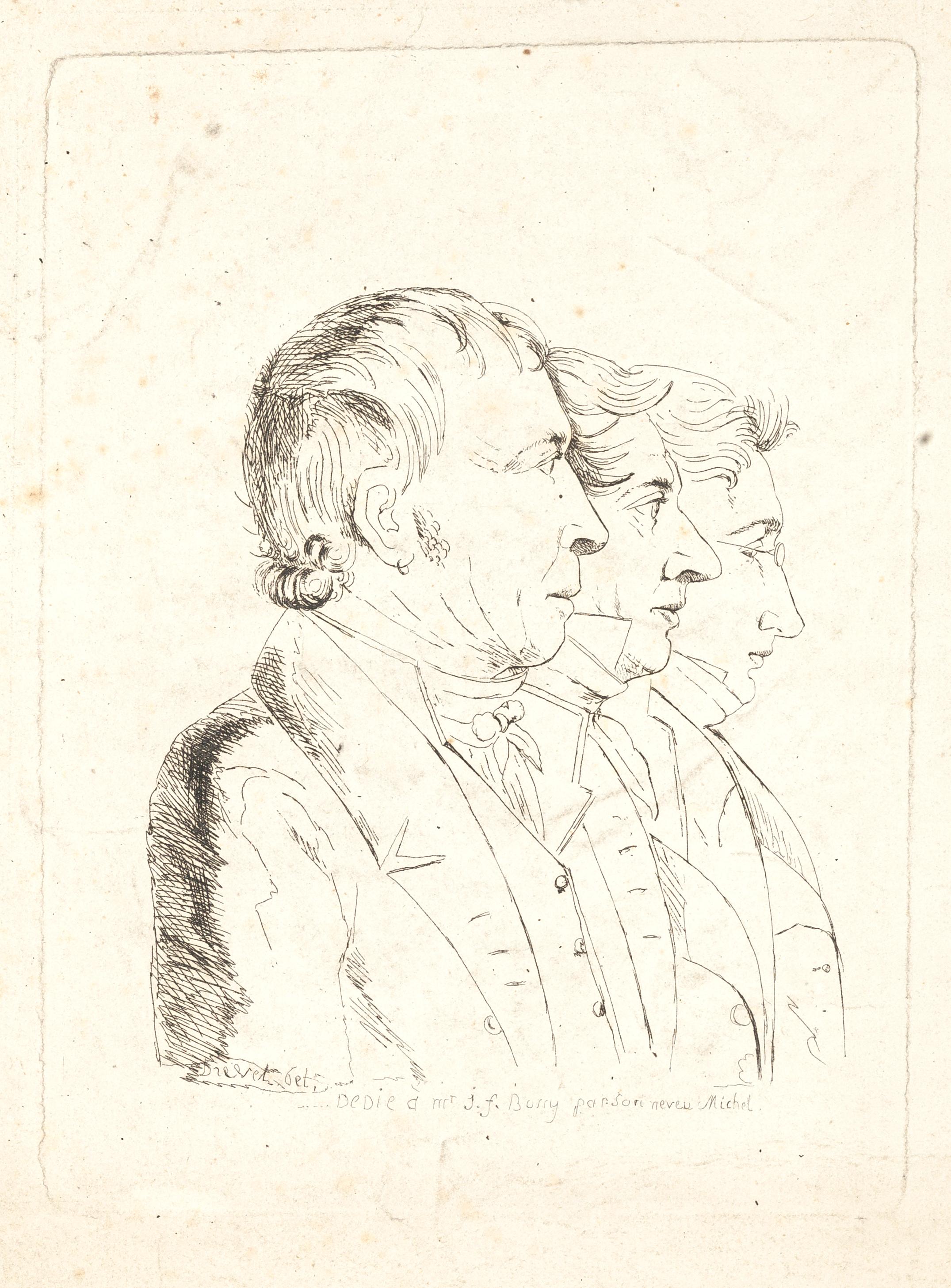Unknown Figurative Print - Portrait of Three Men - Original Etching - 19th Century