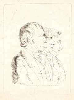 Portrait of Three Men - Original Etching - 19th Century