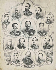Portrait of Vittorio Emanuele II and his Generals - Lithograph - 1880 ca