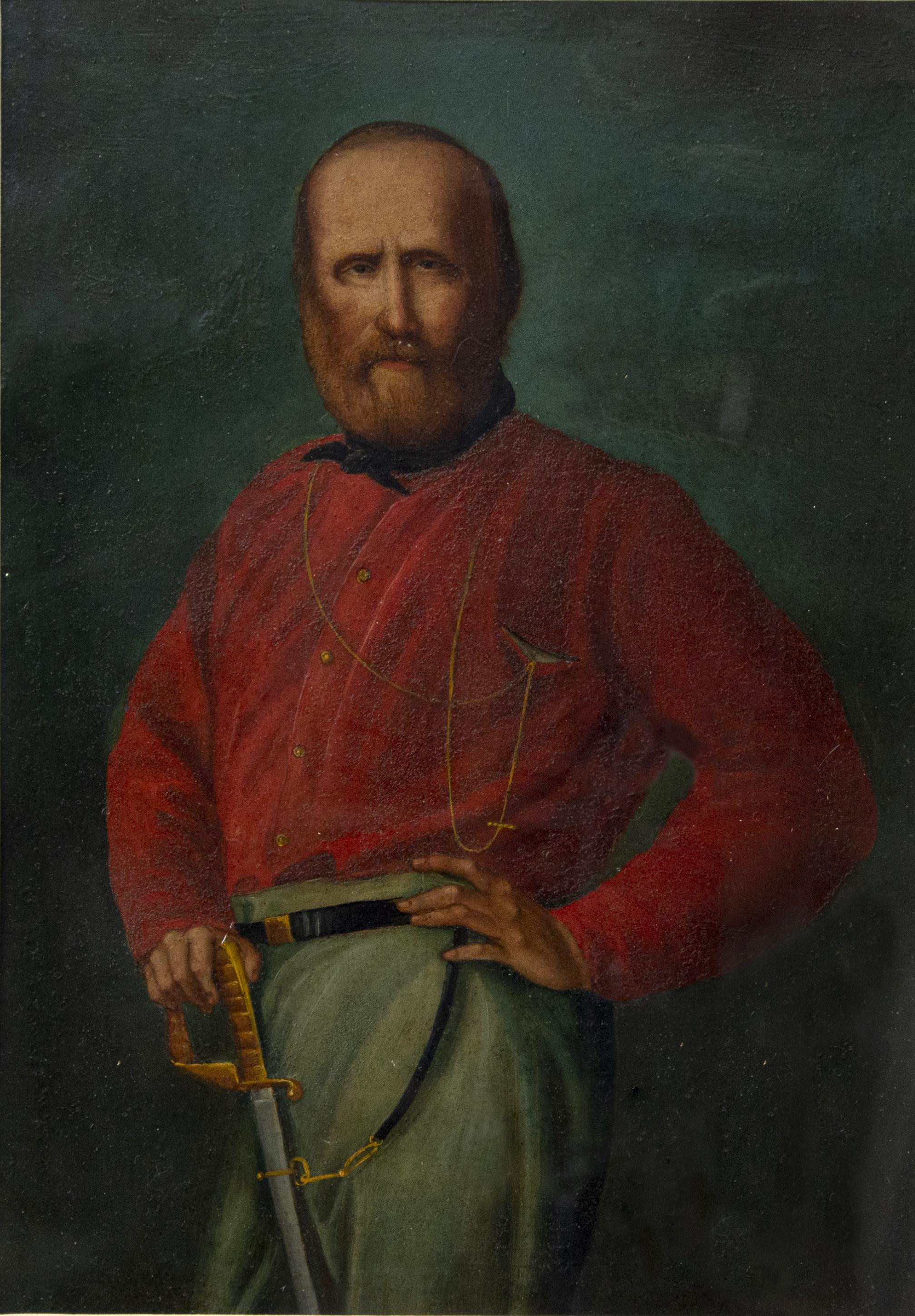 Portrait of Young Giuseppe Garibaldi - Oil on Copper - 19th Century