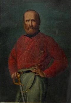 Antique Portrait of Young Giuseppe Garibaldi - Oil on Copper - 19th Century