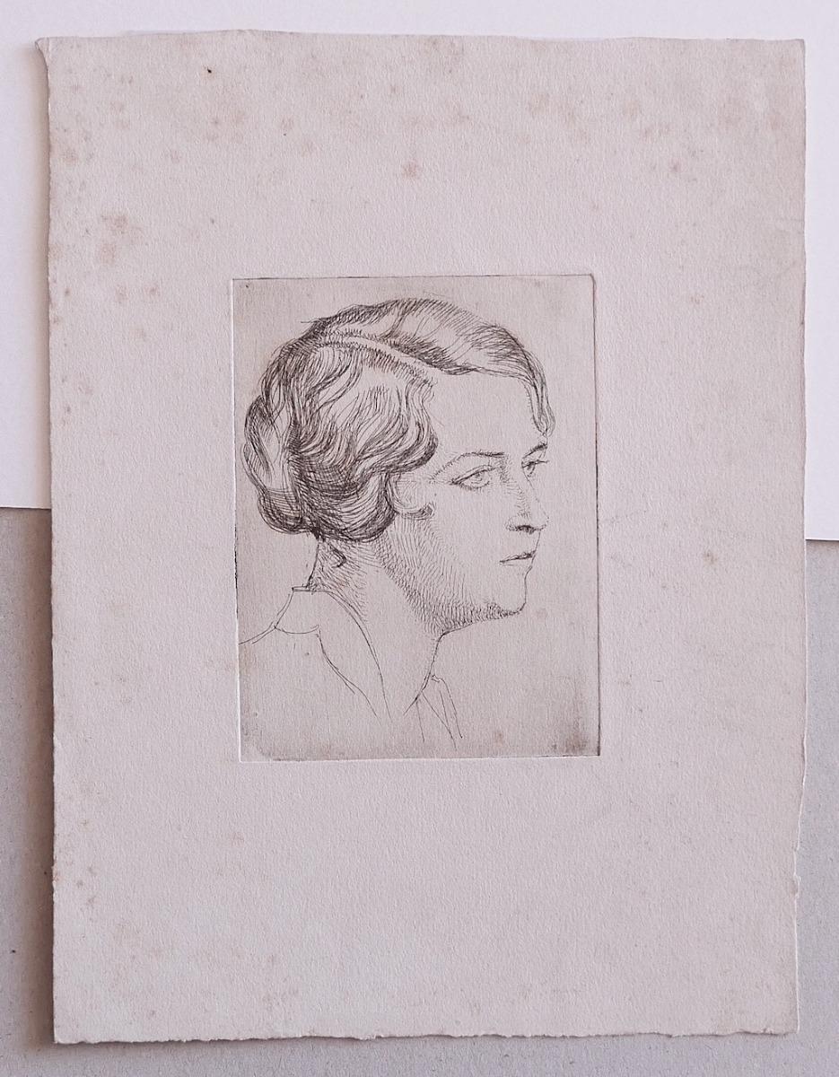 Portrait - Original Etching on Paper - 1930s - Print by Unknown