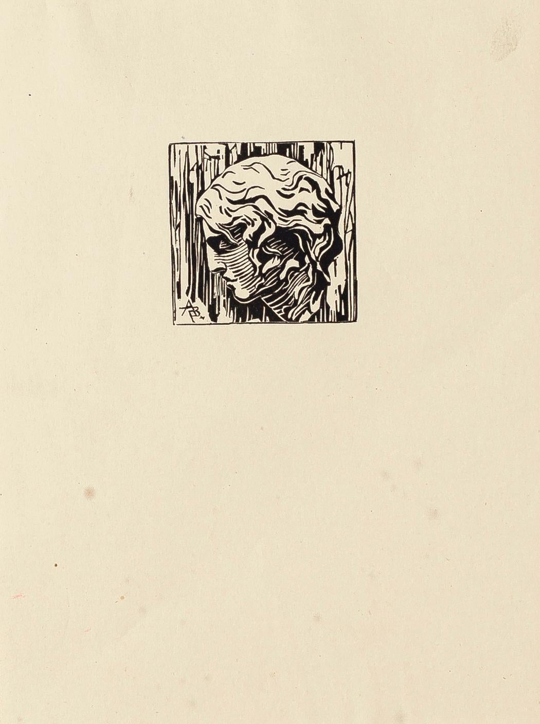 Figurative Print Unknown - Portrait - Gravure sur bois originale - Milieu du XXe siècle