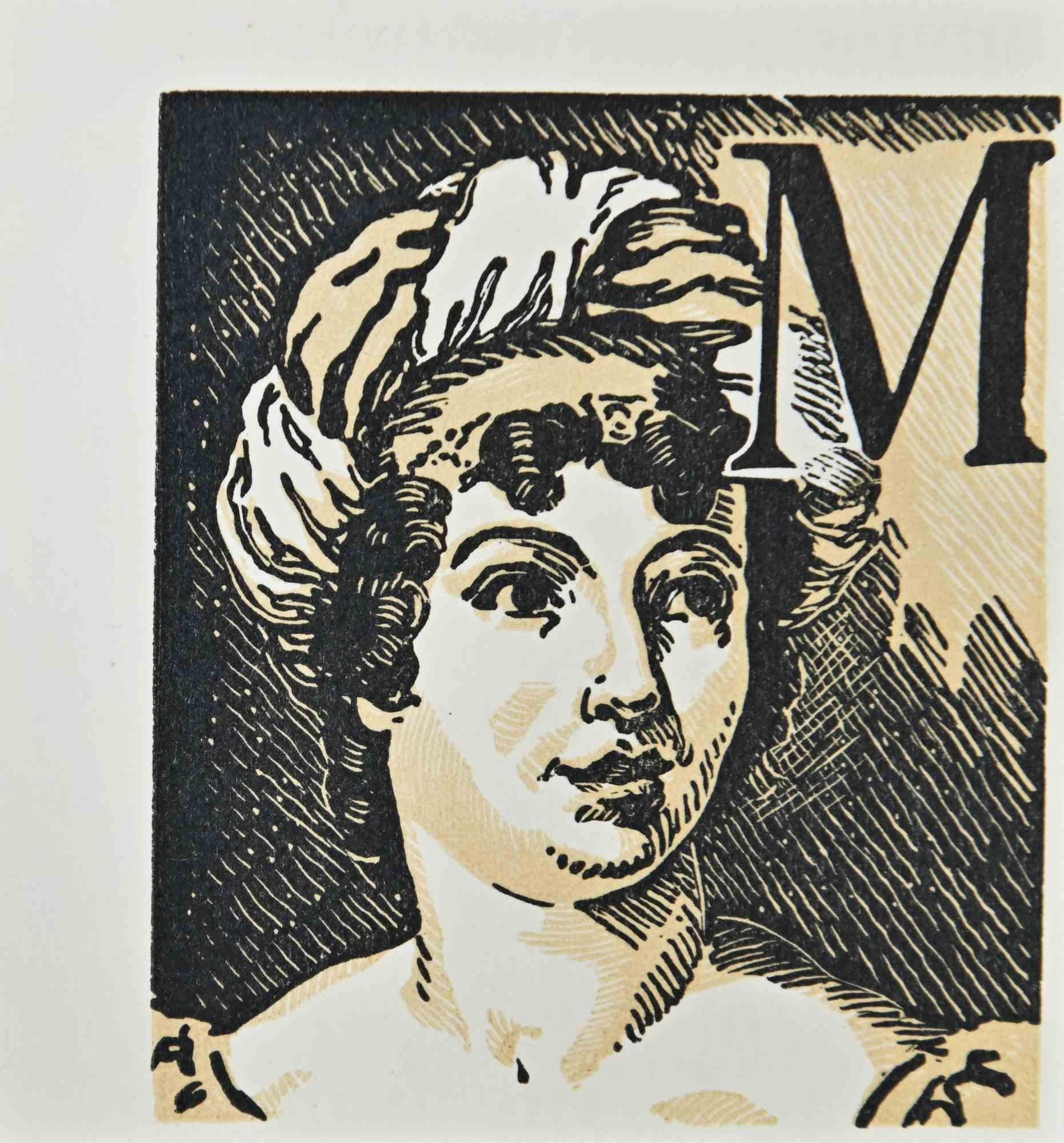 Unknown Portrait Print – Porträt – Holzschnitt – frühes 20. Jahrhundert