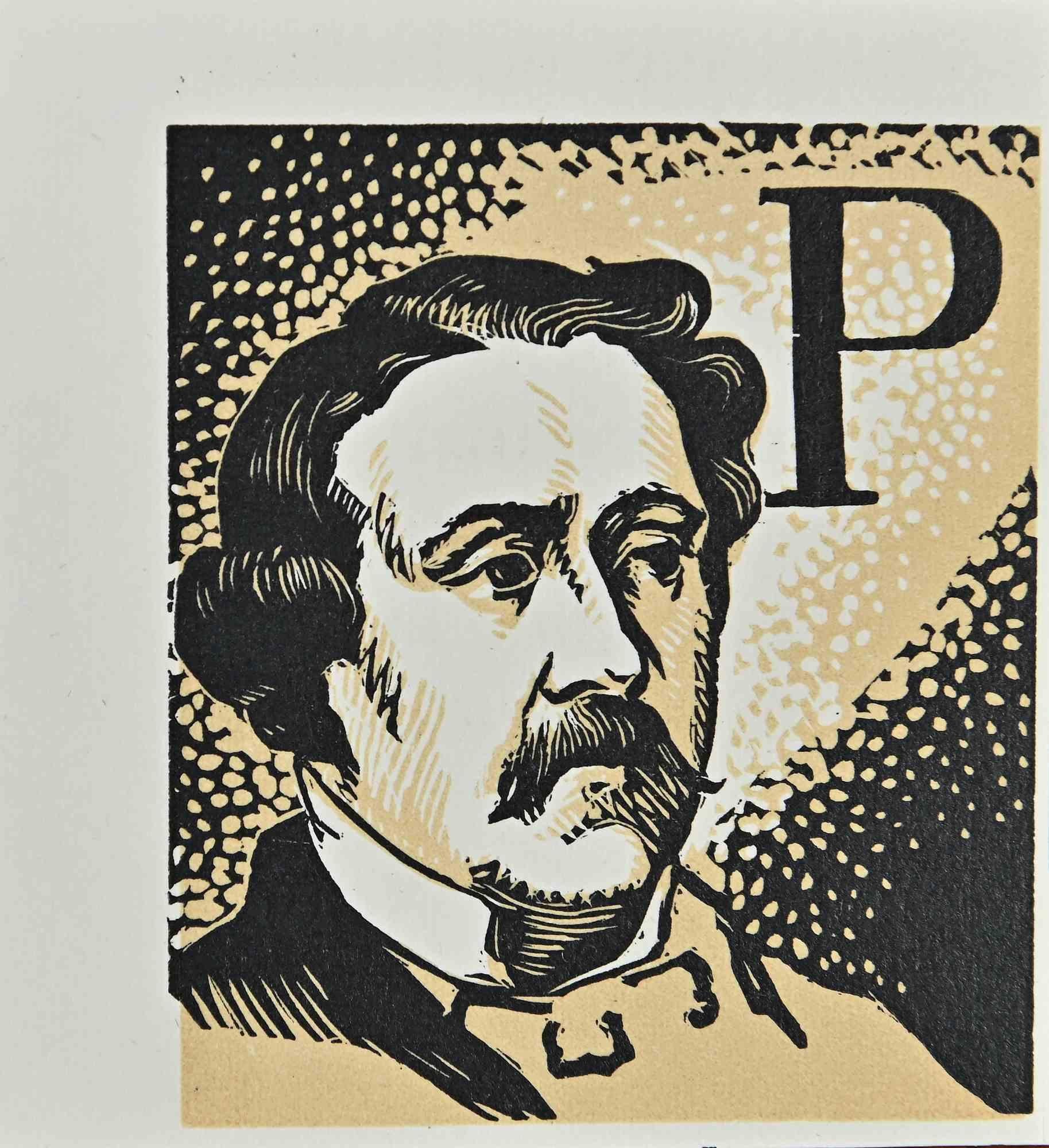 Portrait Print Unknown - Portrait - Gravure sur bois - Début du 20e siècle