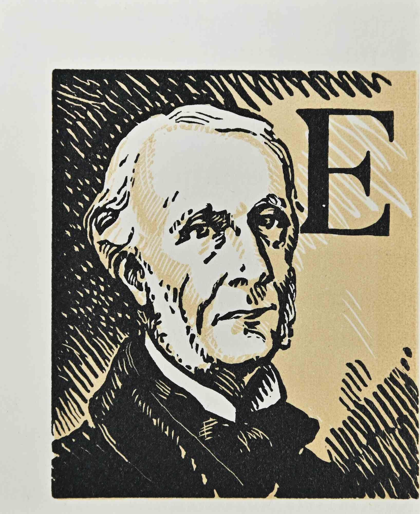 Porträt  -  Holzschnitt-Druck – frühes 20. Jahrhundert