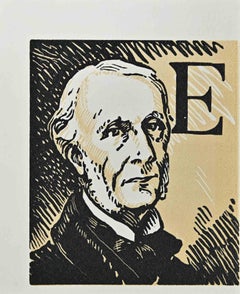 Antique Portrait  -  Woodcut print - early 20th century