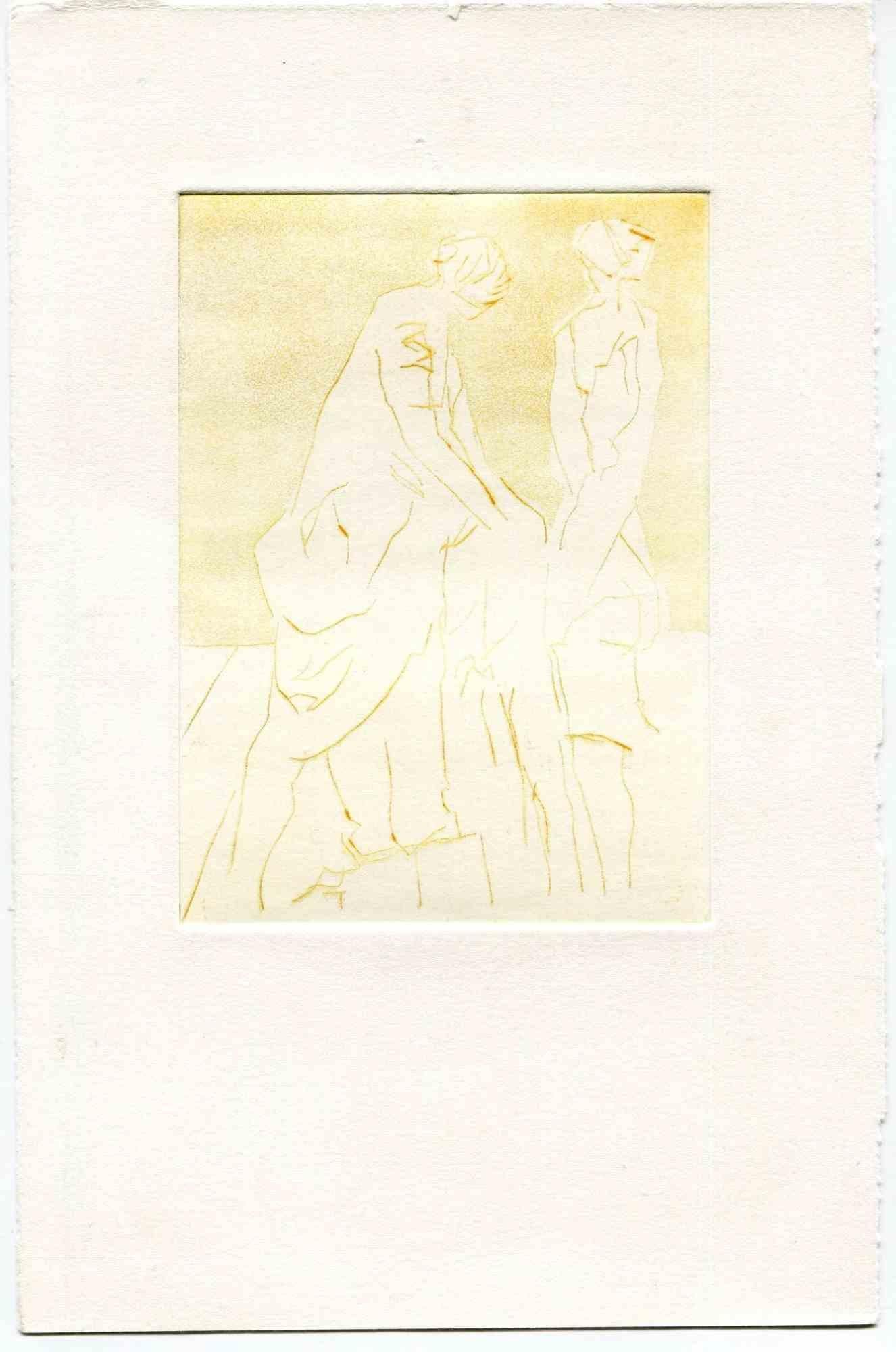 Unknown Figurative Print - Posing Models - Original Etching and Drypoint - Mid-20th Century
