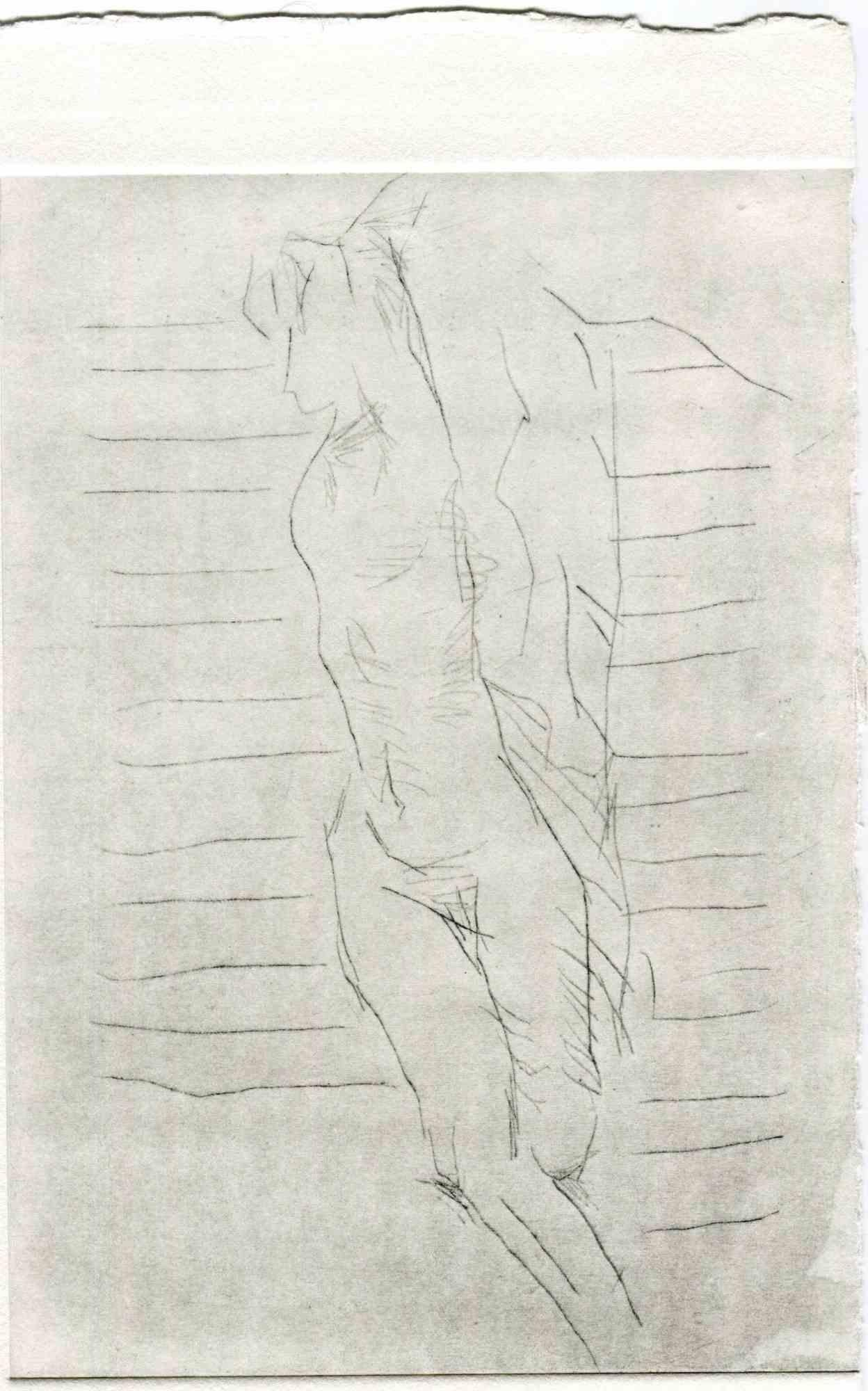 Unknown Figurative Print - Posing Nude - Original Etching and Drypoint - Mid-20th Century