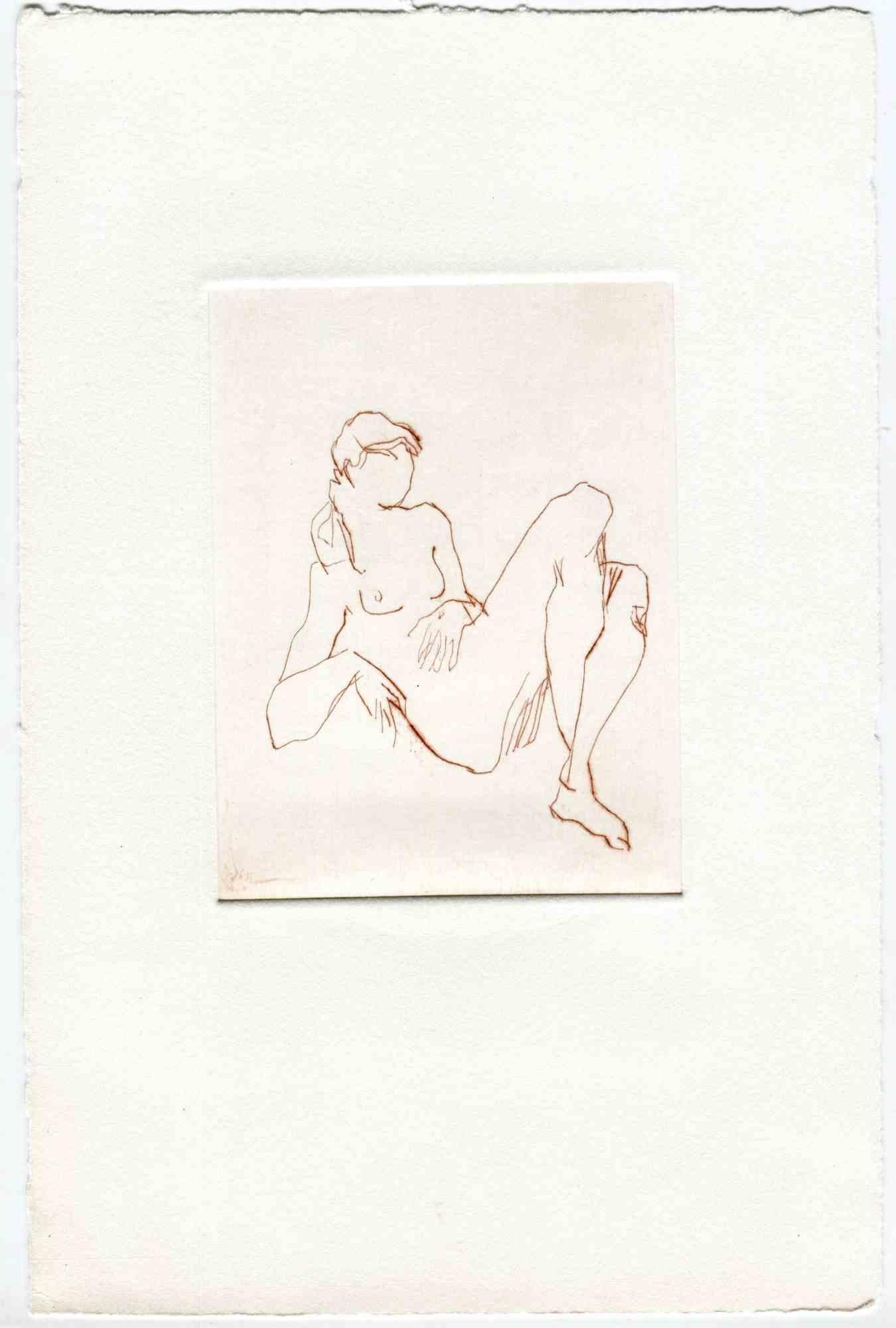 Unknown Figurative Print - Posing Nude - Original Etching and Drypoint - Mid-20th Century