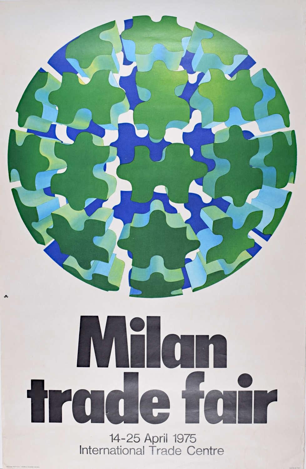 Unknown Print - Poster for Milan Trade Fair 1975 Italy Mid Century Modern Abstract Italian Green