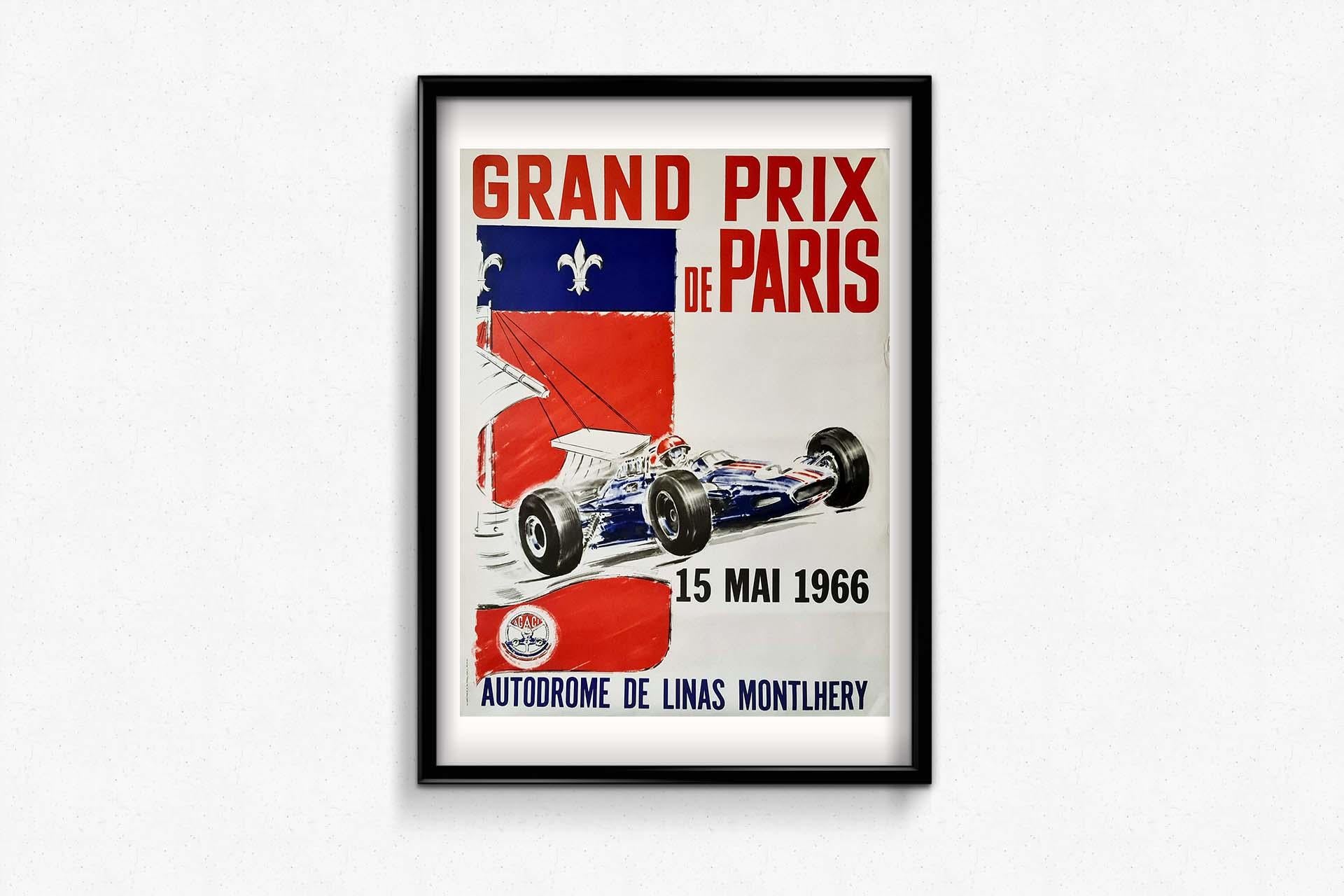 Poster for the 1966 Paris Grand Prix at the Autodrome de Linas Montlhery For Sale 2
