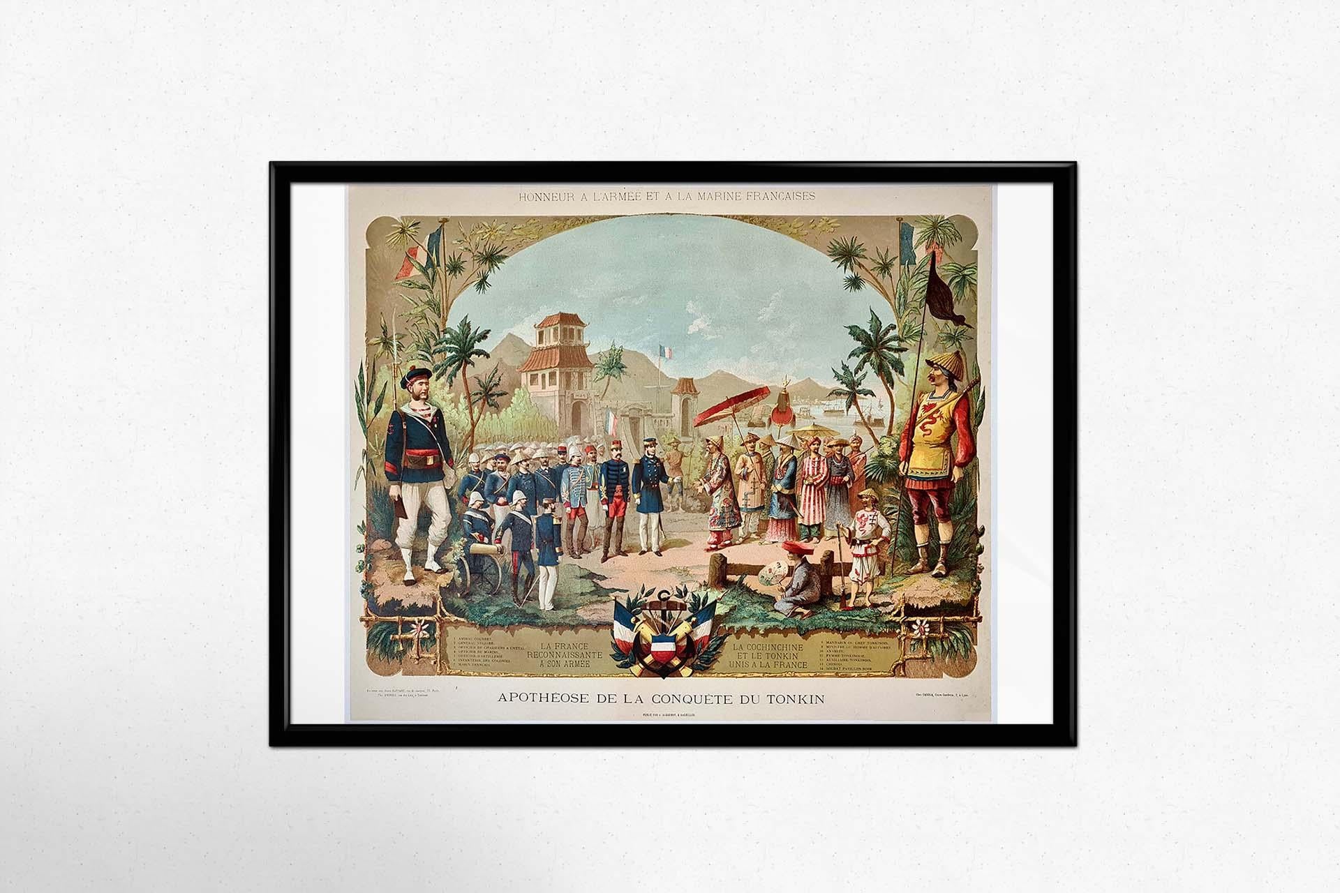 Poster from the end of the 19th century on the conquest of Tonkin. Honor to the French army and navy, France grateful to its army, Cochinchina and Tonkin united to France.

Military - Asia

China, Honor to the French Army and Marine -