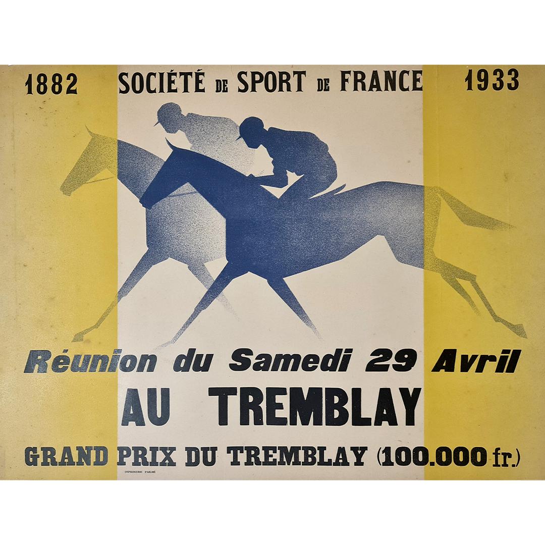 Poster made in 1933 to promote the Grand Prix du Tremblay which was a horse race - Print by Unknown