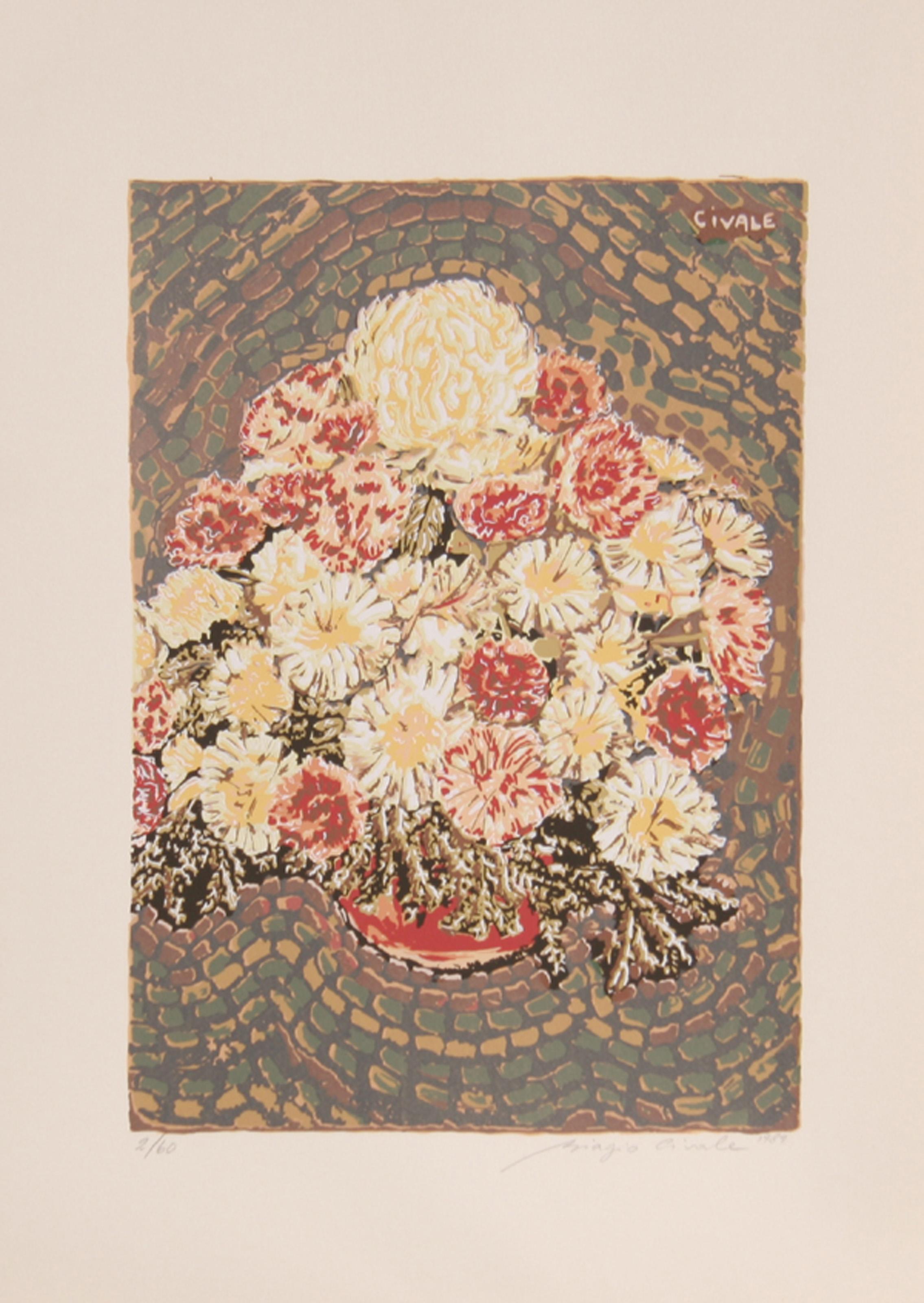 Pot with Flowers, Modern Screenprint by Biagio Civale - Print by Unknown