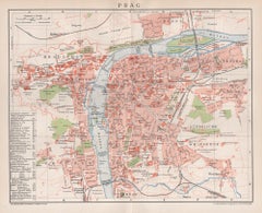 Prague, Czechoslovakia. Antique Map City Plan Chromolithograph, circa 1895