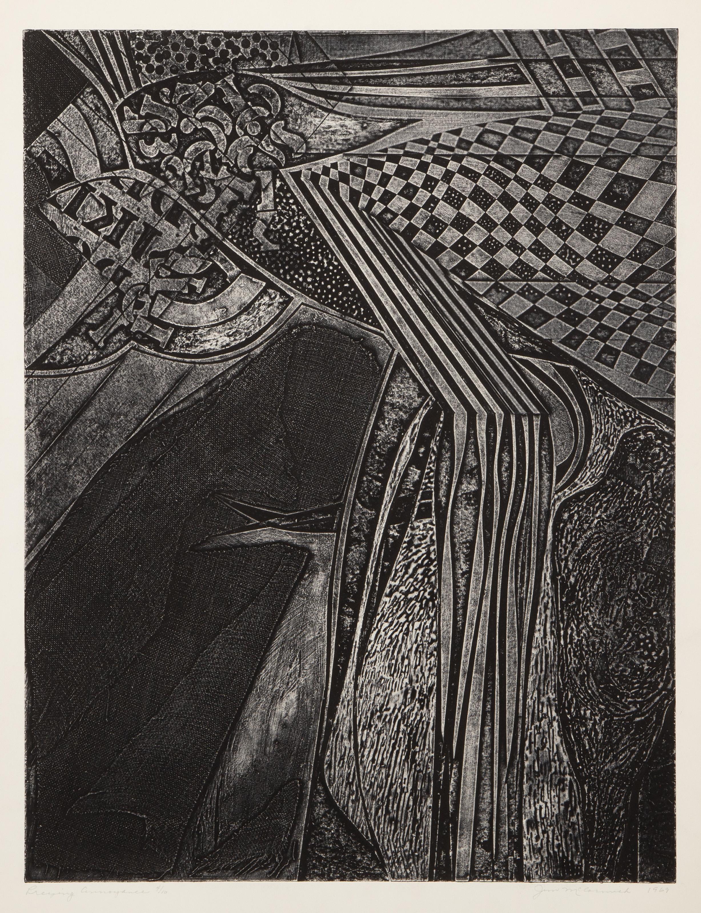 JIm McCormick Abstract Print - Preying Annoyance, Surrealist Etching by Jim McCormick