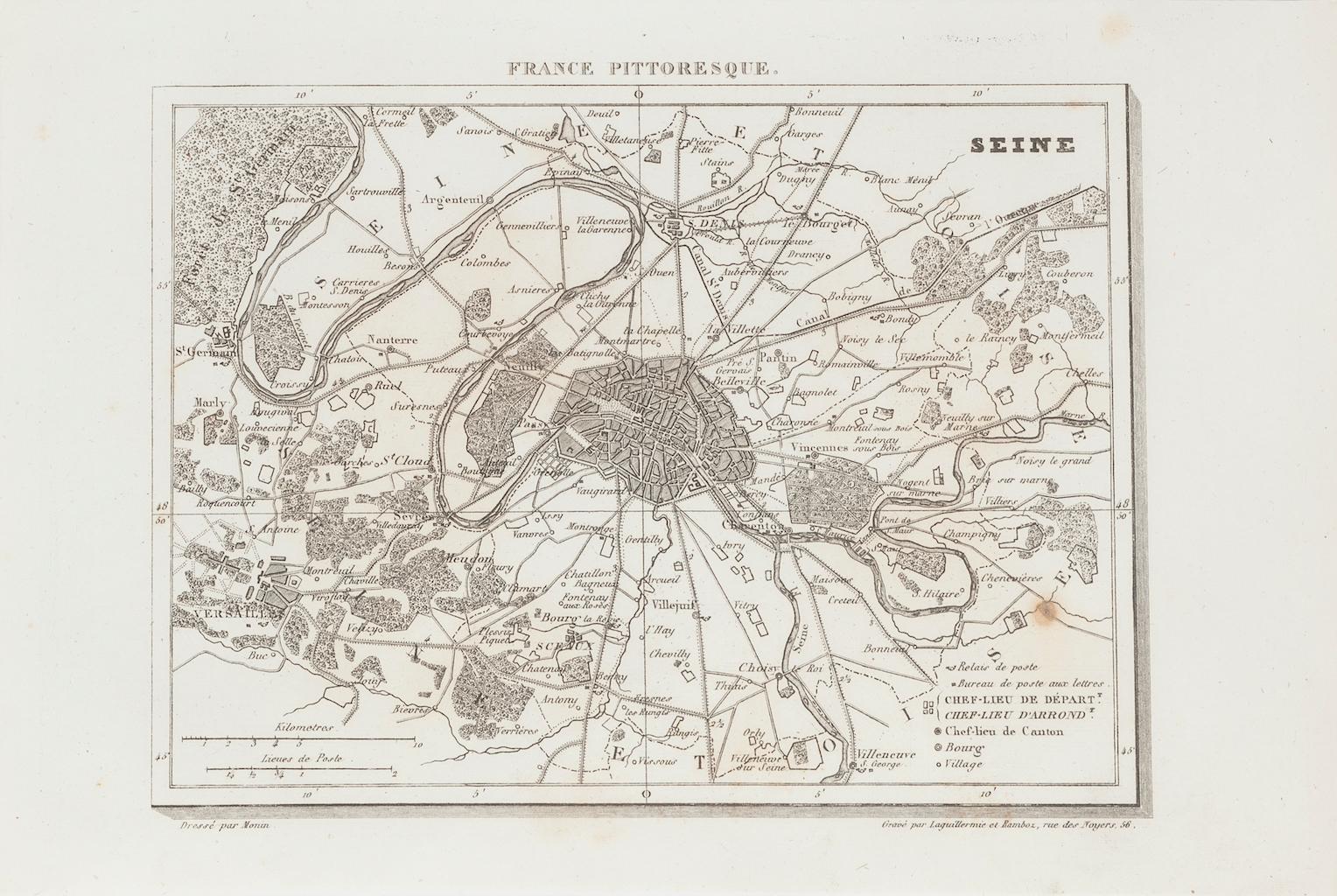 Unknown Figurative Print - Price - Map of Seine - Original Etching  - 19th Century