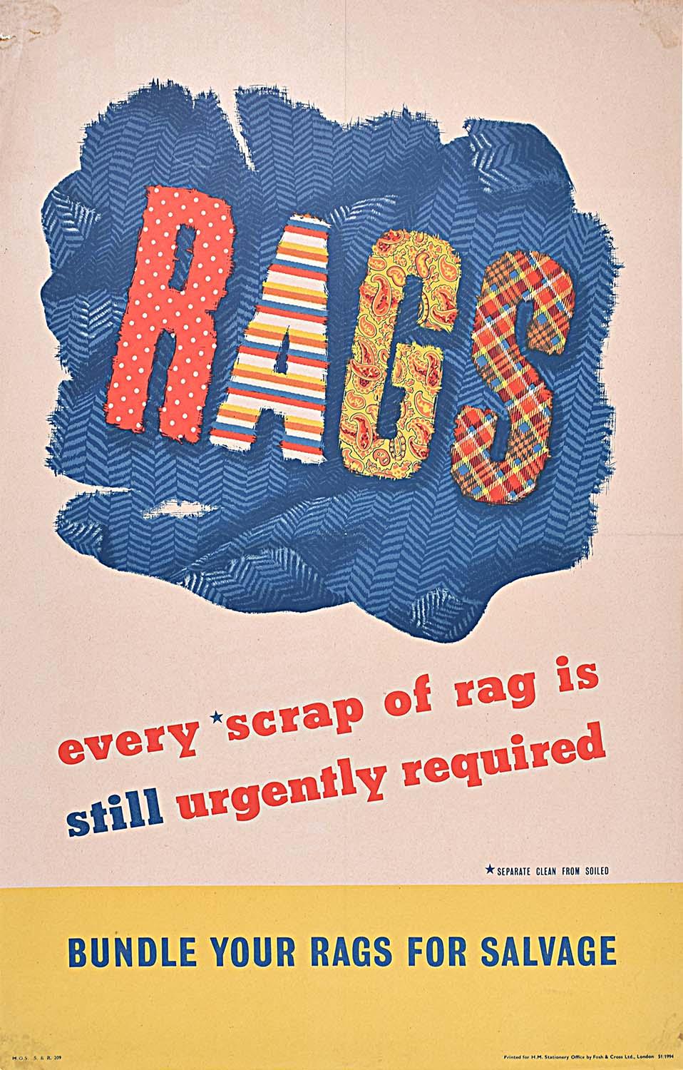 Unknown Print - Rags Every bit of rag still urgently required WW2 British Home Front Poster