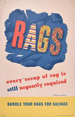 Vintage Rags Every bit of rag still urgently required WW2 British Home Front Poster