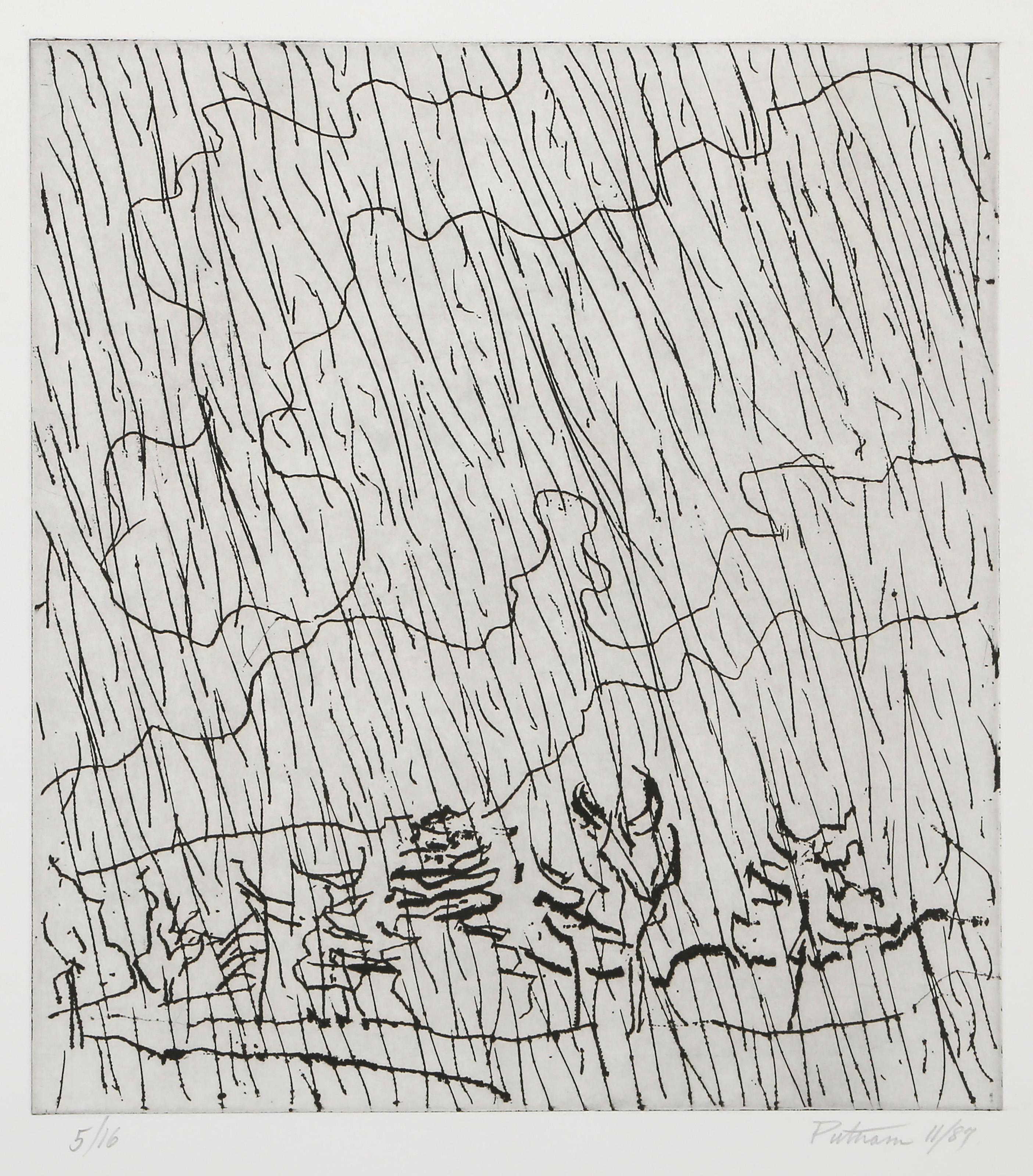 Wallace Putnam, American (1899 - 1989) - Rain Clouds, Year:  1987, Medium:  Etching, signed, dated and numbered in pencil, Edition:  5/16, Image Size:  13 x 11.75 inches, Size:  17.5 x 16 in. (44.45 x 40.64 cm), Description:  From the collection of